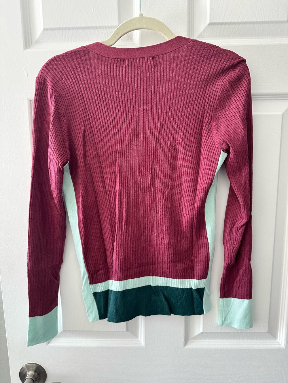 Design History Berry & Mint Colorblock Ribbed Cardigan Size XS - Picture 3 of 3